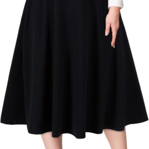 Women Plus Size Midi Skirt High Elastic Waist A-Line Flared Skater Skirts with Pockets