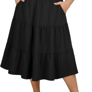 Women Plus Size Casual Summer Midi Skirt with Pockets 1X-4X Tiered Lightweight A-line Skirts