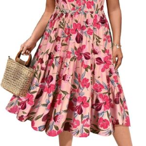 Plus Size Dresses for Curvy Women Collared Vneck Short Sleeve Dresses Midi Summer Ruffle Dress with Pocket XL-5XL