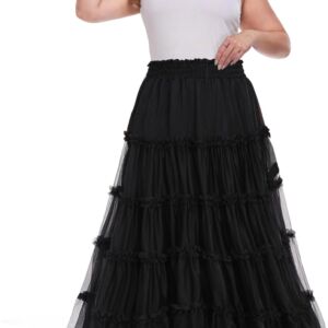 Women Plus Size Tulle Maxi Skirt Casual A Line Tiered High Waisted Tutu Skirt Party