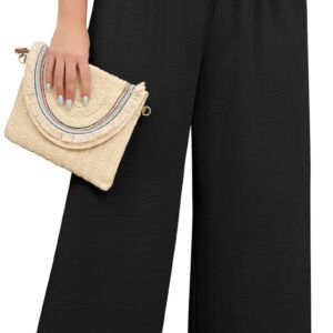 Women Plus Size Wide Leg Pants Elastic Waist Hide Drawstring Loose Work Pants Palazzo Trousers with Pockets