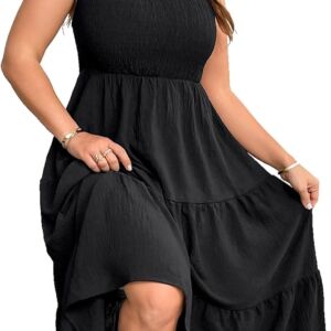 Plus Size Summer Sleeveless Tank Dress for Women 2025 Smocked Casual Loose Sundress Flowy Beach Tiered Long Midi Dresses
