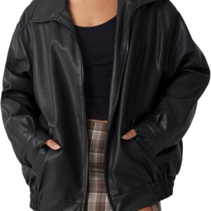 Women Oversized Leather Jackets Faux Suede Fall Fashion Motorcycle Coats Winter Outfits Clothes Y2k Tops