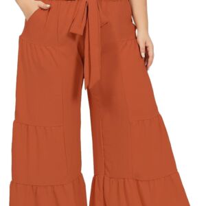 Plus Size Wide Leg Pants Woman High Waisted Palazzo Flowy Pants with Pockets Trendy Casual Summer Pants