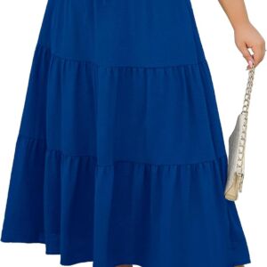 Women Plus Size Long Maxi Skirt 1x-4x Elastic Waist Tie Drawstring Crinkle Flowy A-line Skirts with Pockets