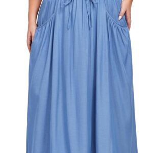 Women Plus Size Maxi Skirt Retro High Waist A-Line Long Maxi Skirt with Pockets
