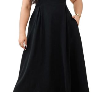 Women Plus Size Dresses with Pockets V-Neck Sleeveless Maxi Dress for Wedding Guest Dress Formal Cocktail