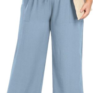 Women Plus Size Wide Leg Pants Summer Stretchy Drawstring Waist Comfortable Fit Casual Trousers Pants with Pockets