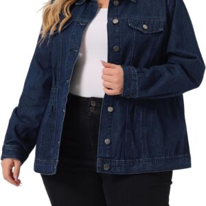 Plus Size Denim Jacket for Women Long Sleeve Button Down Washed Front Trucker Jean Jacket 2025 Western Outfit