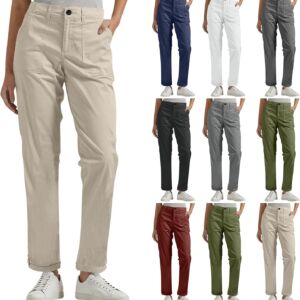 Work Pants Women Dressy Casual Plus Size Wide Leg Cargo Khakis High Waist Straight Twill Chino Slacks Ankle Pants