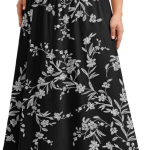 Women Plus Size Maxi Skirts Summer Elastic High Waisted Boho Casual Beach Flowy Swing Long Skirts with Pockets