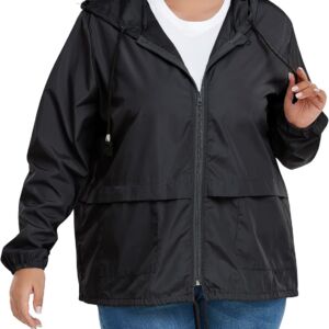 Women Plus Size Light RainCoat Jackets Packable Hooded Waterproof Windbreaker for Women