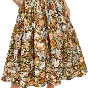 Plus Size Skirts for Curvy Women Elastic High Waist Boho Maxi Skirt Pleated A-Line Tiered Long Skirts with Pockets