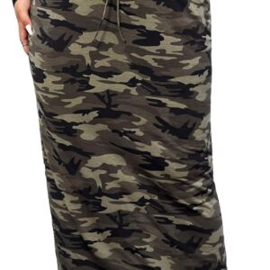 Women Plus Size Casual Drawstring High Waist Camo Print Bodycon Long Skirt