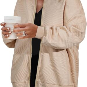 Women Plus Size Jackets Long Sleeve Full Zip Casual Lightweight Fall Jacket(1X-5X)