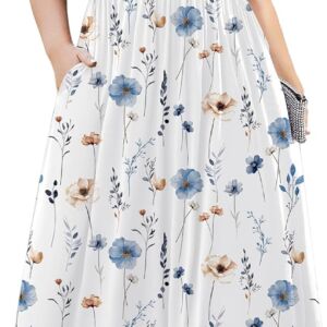 Women Plus Size Short Sleeve Dress Loose Summer Casual A-Line Flowy Midi Dresses with Pockets
