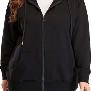 Women Plus Size Full Zip-Up Hoodie Jacket Cotton Sweatshirt