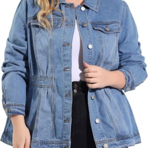 Plus Size Denim Jacket for Women Long Sleeve Button Down Washed Front Trucker Jean Jacket 2025 Western Outfit