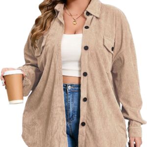 2025 Women 1X-5X Plus Size Flannel Plaid Corduroy  Jacket Oversized Button Down Coats Shirts Winter Fall