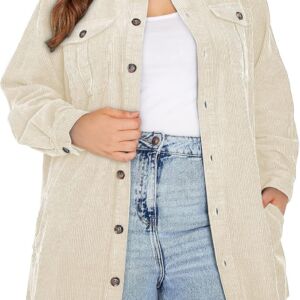 Women Plus Size Long Sleeve Button Down Boyfriend Shirts Casual Plaid  Jacket Coats(1X-5X)