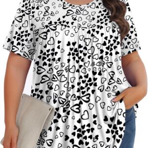 Women Plus Size Tops Tunic Short Sleeve Crew Neck Shirts Casual Soft Blouse 1X-5X