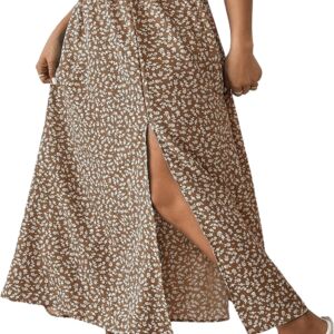 Women Plus Size Ditsy Floral Split Thigh Button Front Midi Skirts